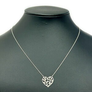 TIFFANY Co Silver Olive Green Leaf Heart Necklace